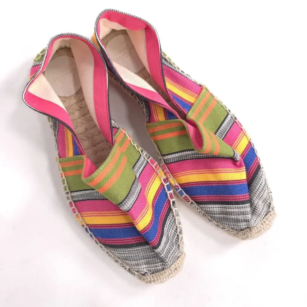 ZARA TRAFALUC. Multicolor Striped Espadrilles Flats Women Size 8 Slip On‎ Canvas